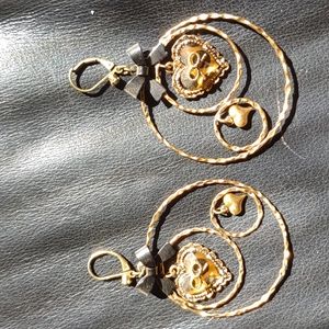 ⚡ Vintage Y2K Betsey✨Johnson🪞Leopard Heart🌟Bow Gold Hoop👑Earrings!⚡